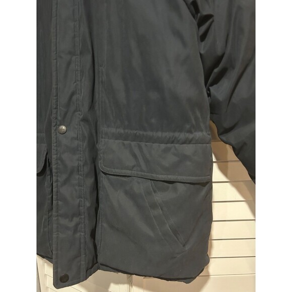 Rainforest Men’s Vintage Down Winter Puffer Parka size L Leather Collar Navy - Picture 2 of 11